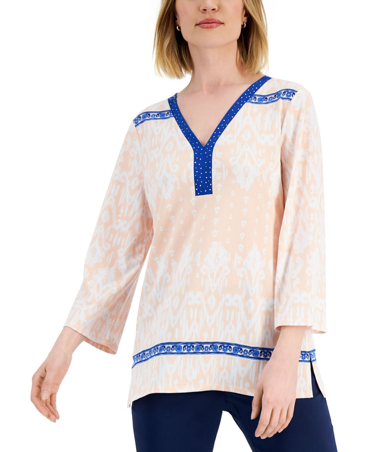 JM Collection Petite Embellished Neck Tunic
