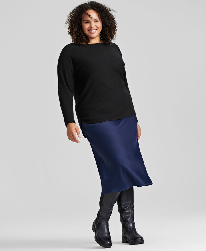 Plus Size 100% Cashmere Shirttail Sweater