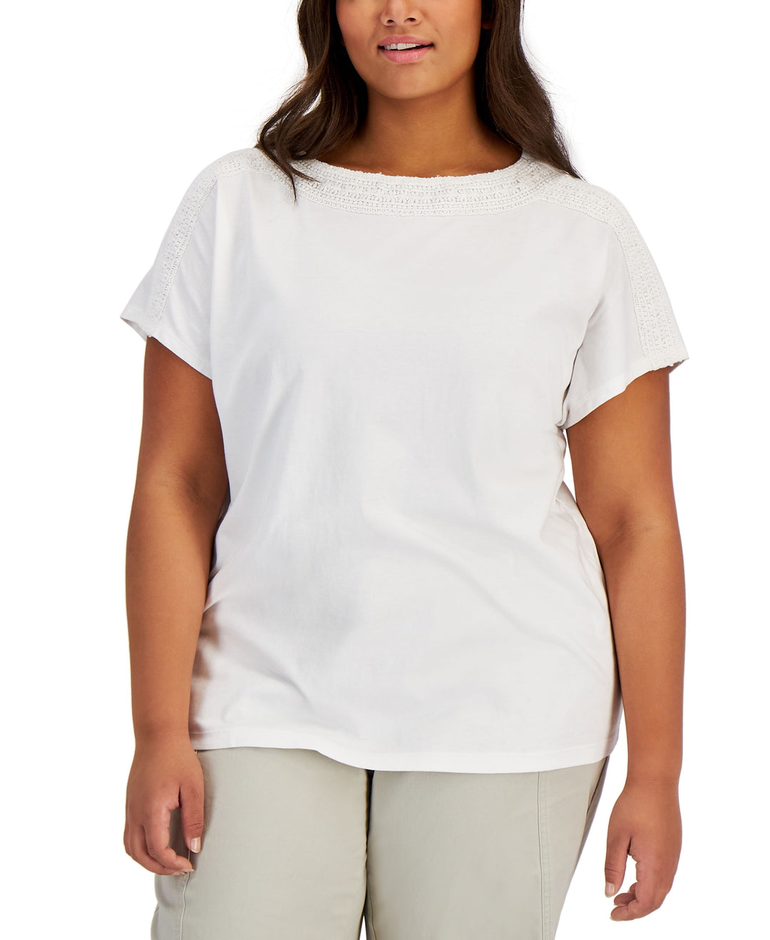 Karen Scott Plus Size Crochet Trim Top