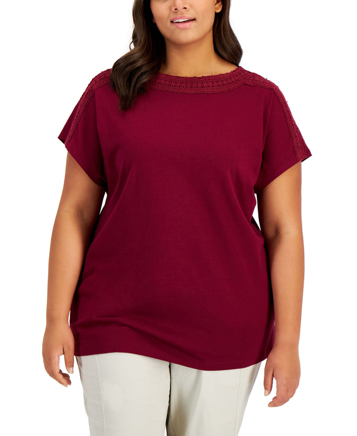 Karen Scott Plus Size Crochet Trim Top