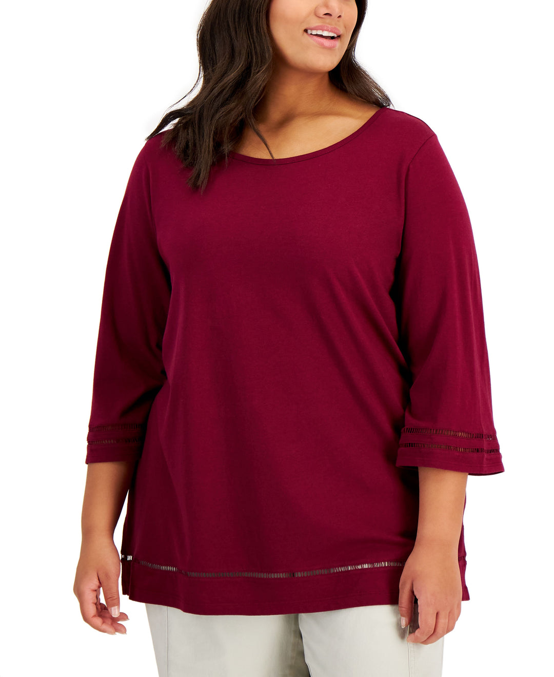 Karen Scott Plus Size Ladder Trim Top