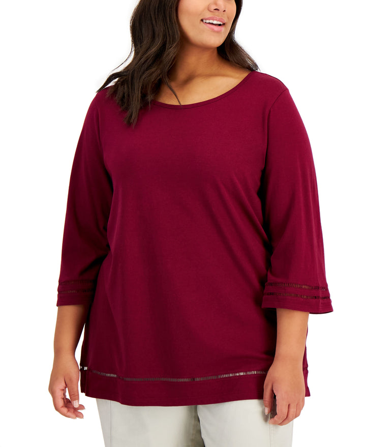 Karen Scott Plus Size Ladder Trim Top