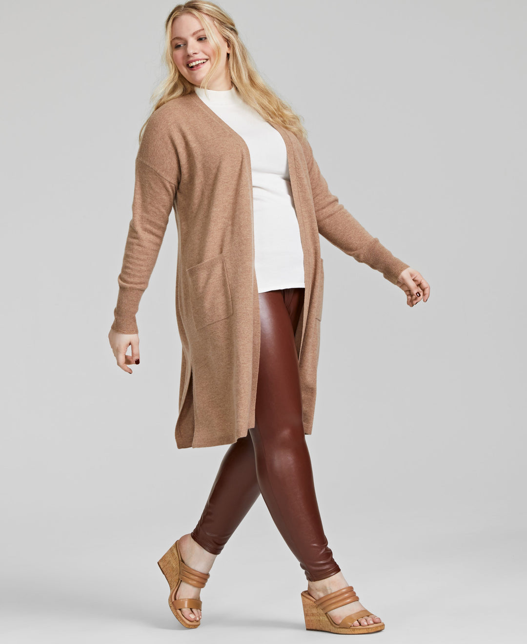 Charter Club Plus Size Open Front Long Cashmere Wool Blend Cardigan