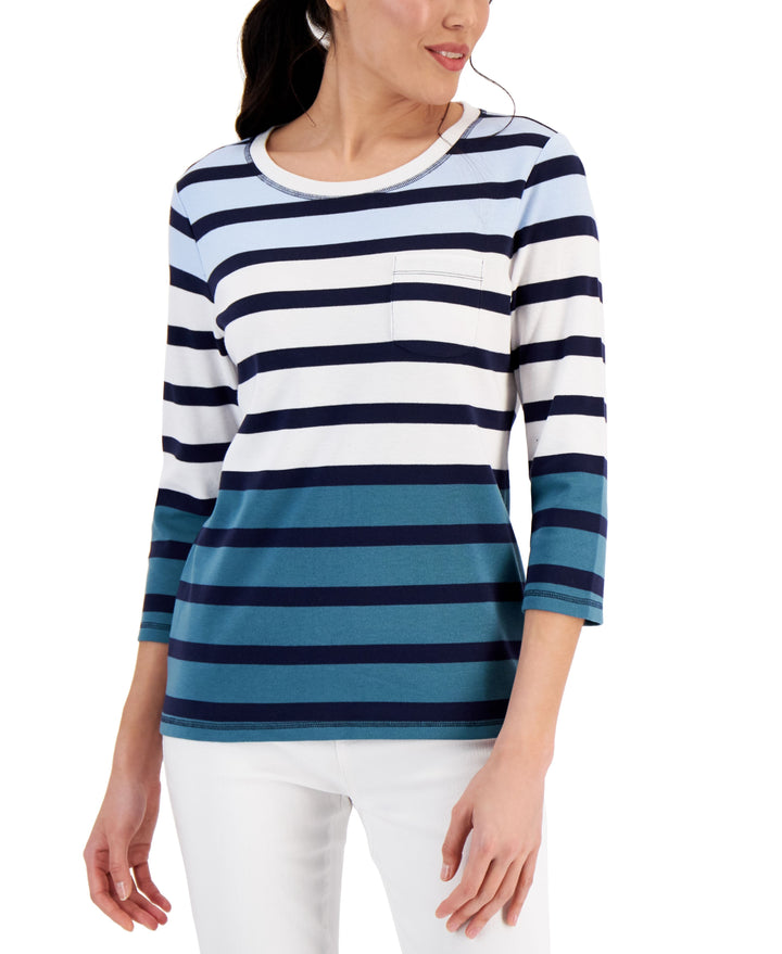 Karen Scott Womens Galia Colorblocked Striped Top