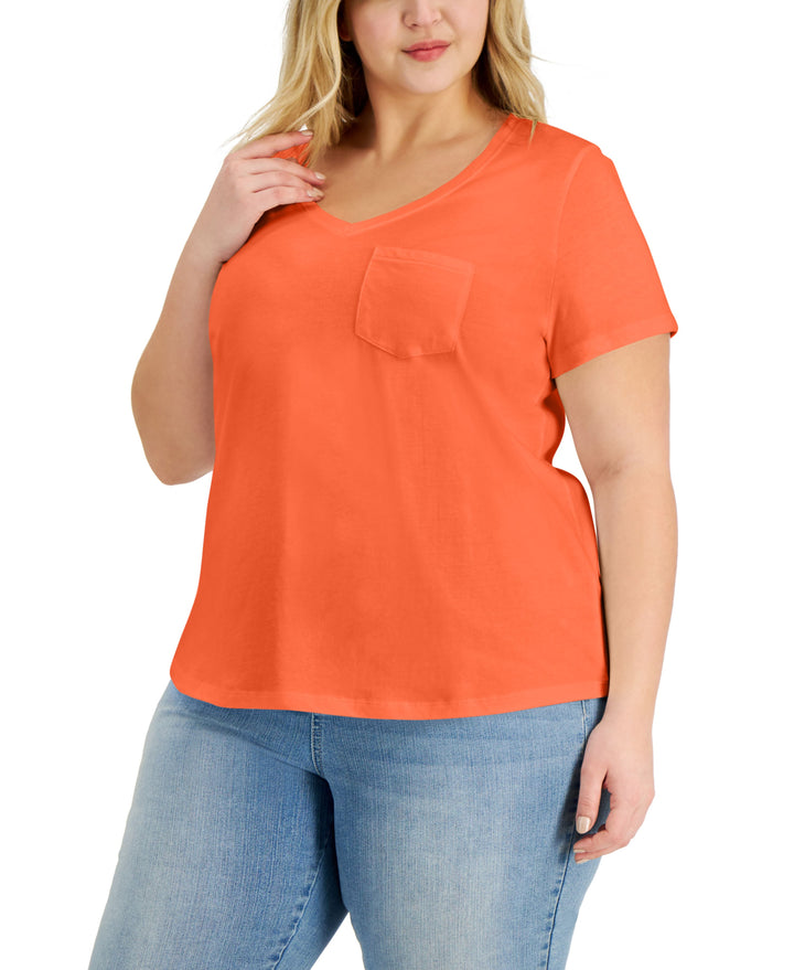 Style & Co Plus Size Cotton Solid V Neck Top