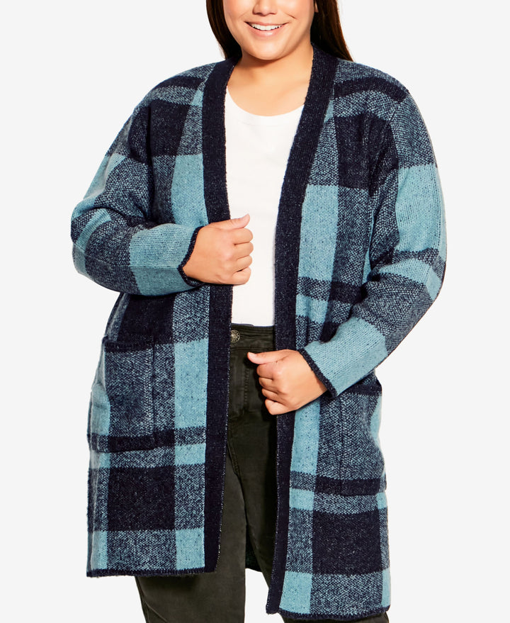 Plus Size Soft Plaid Cardigan Sweater