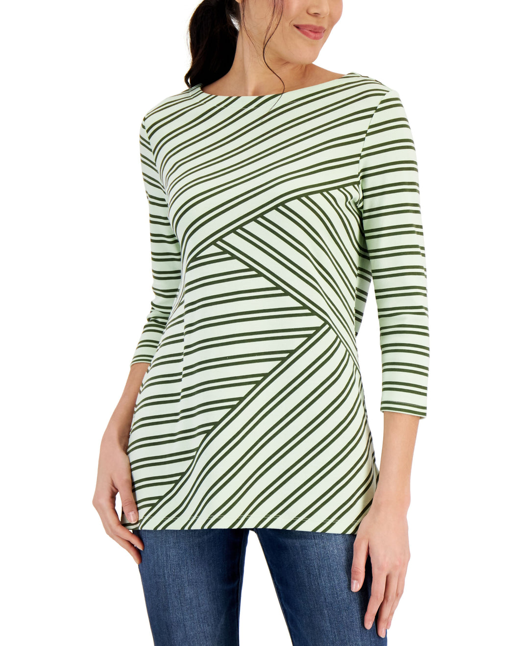 Karen Scott Womens Asymmetrical Stripe Tunic