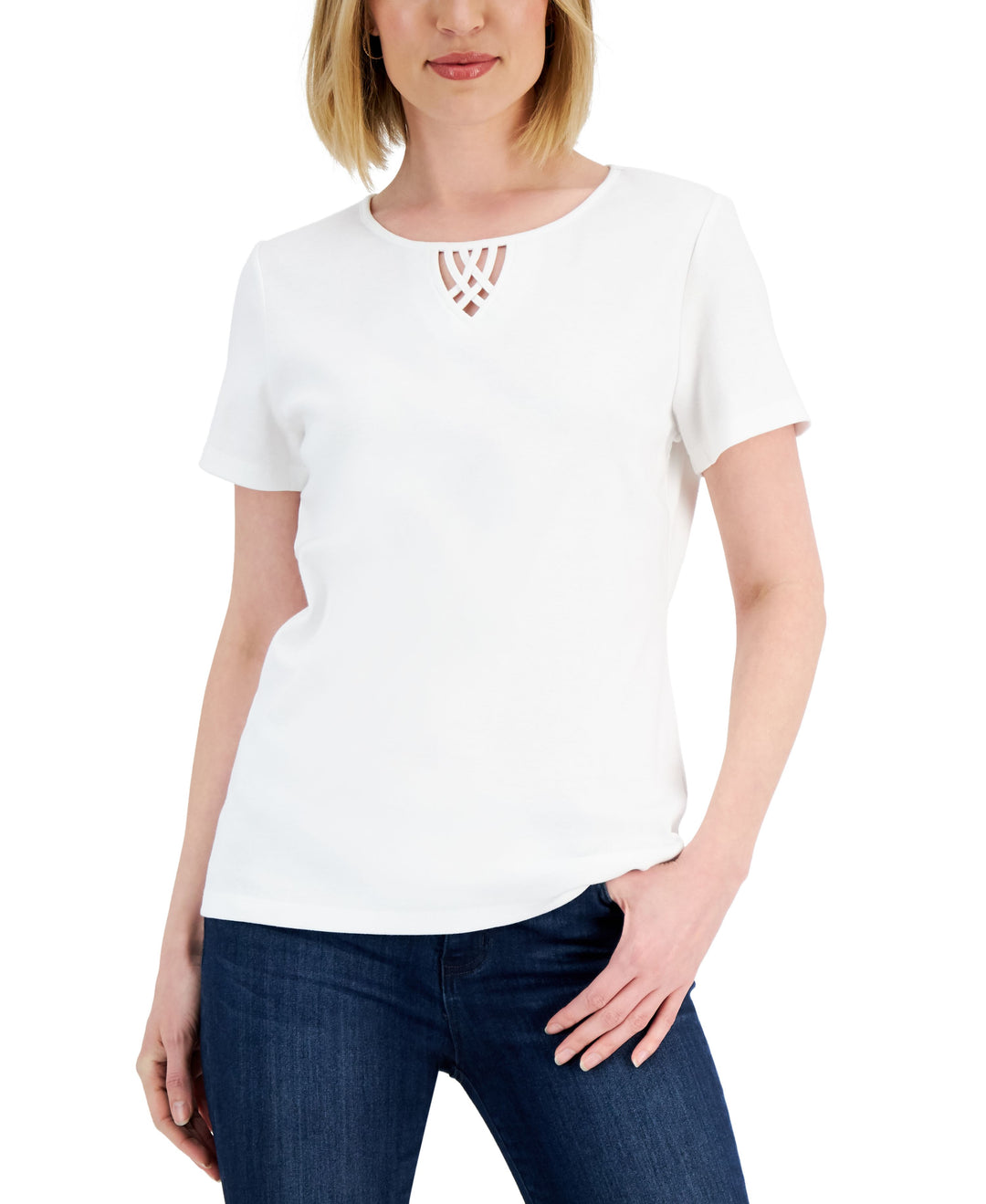 Karen Scott Womens Cotton Keyhole Top