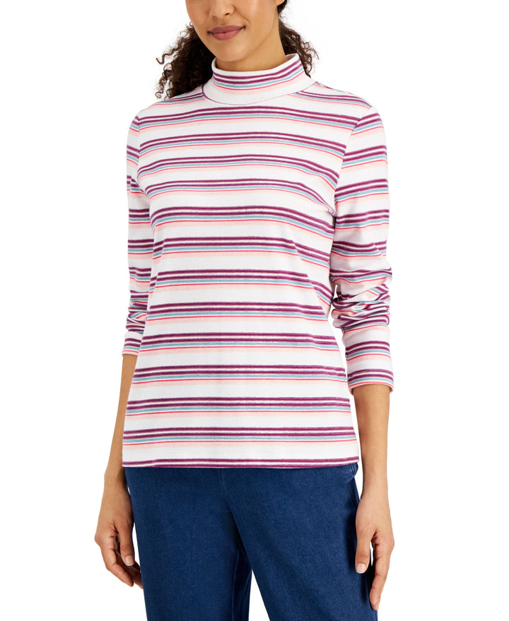 Karen Scott Womens Desert Stripe Mock Neck Top