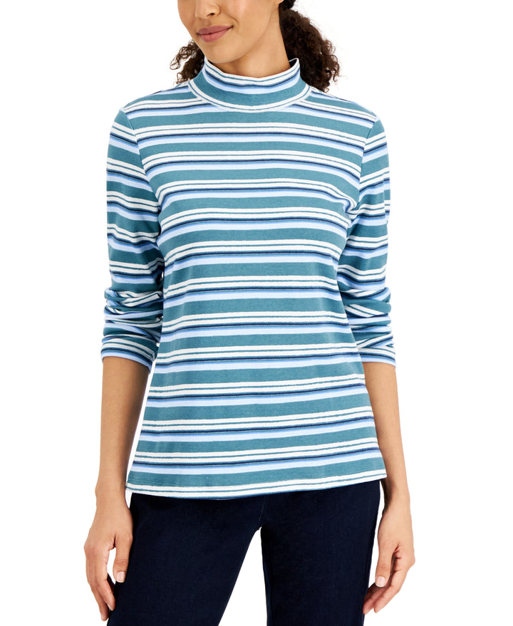 Karen Scott Womens Desert Stripe Mock Neck Top