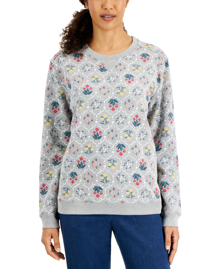 Karen Scott Womens Desi Printed Fleece Top