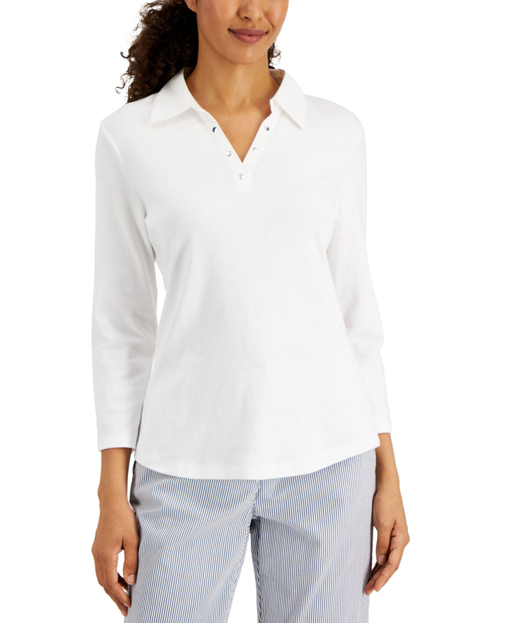 Karen Scott Womens Studded Johnny Collar Top