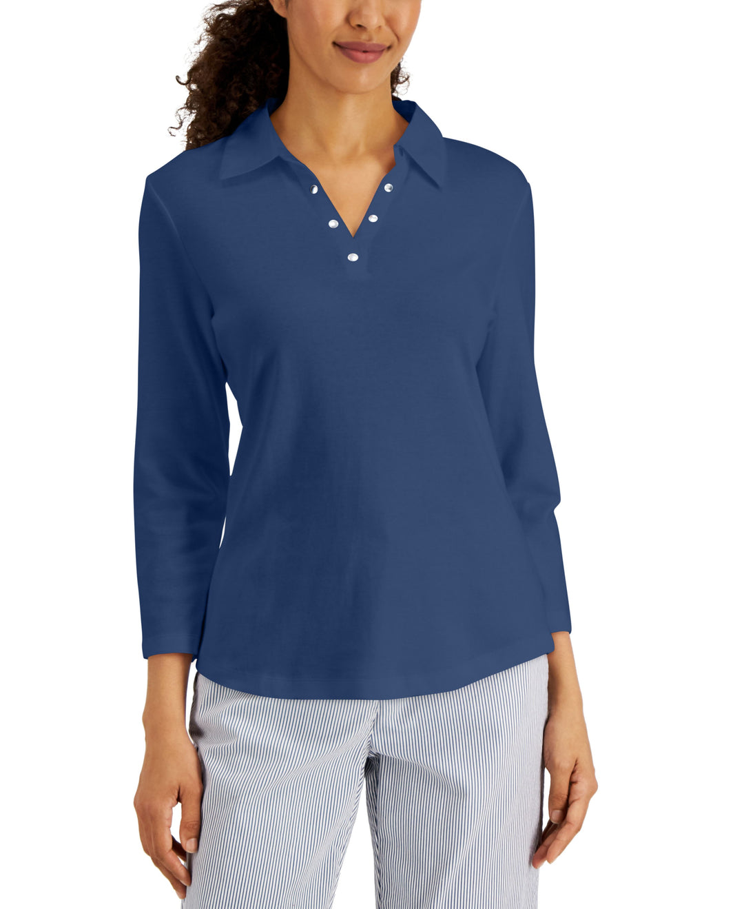Karen Scott Womens Studded Johnny Collar Top