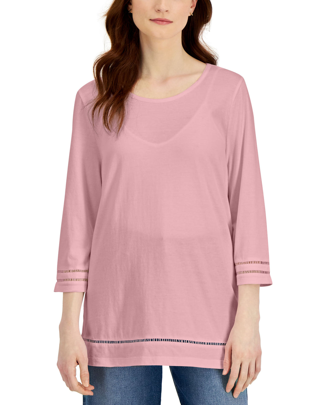 Karen Scott Womens Lattice Trim Top