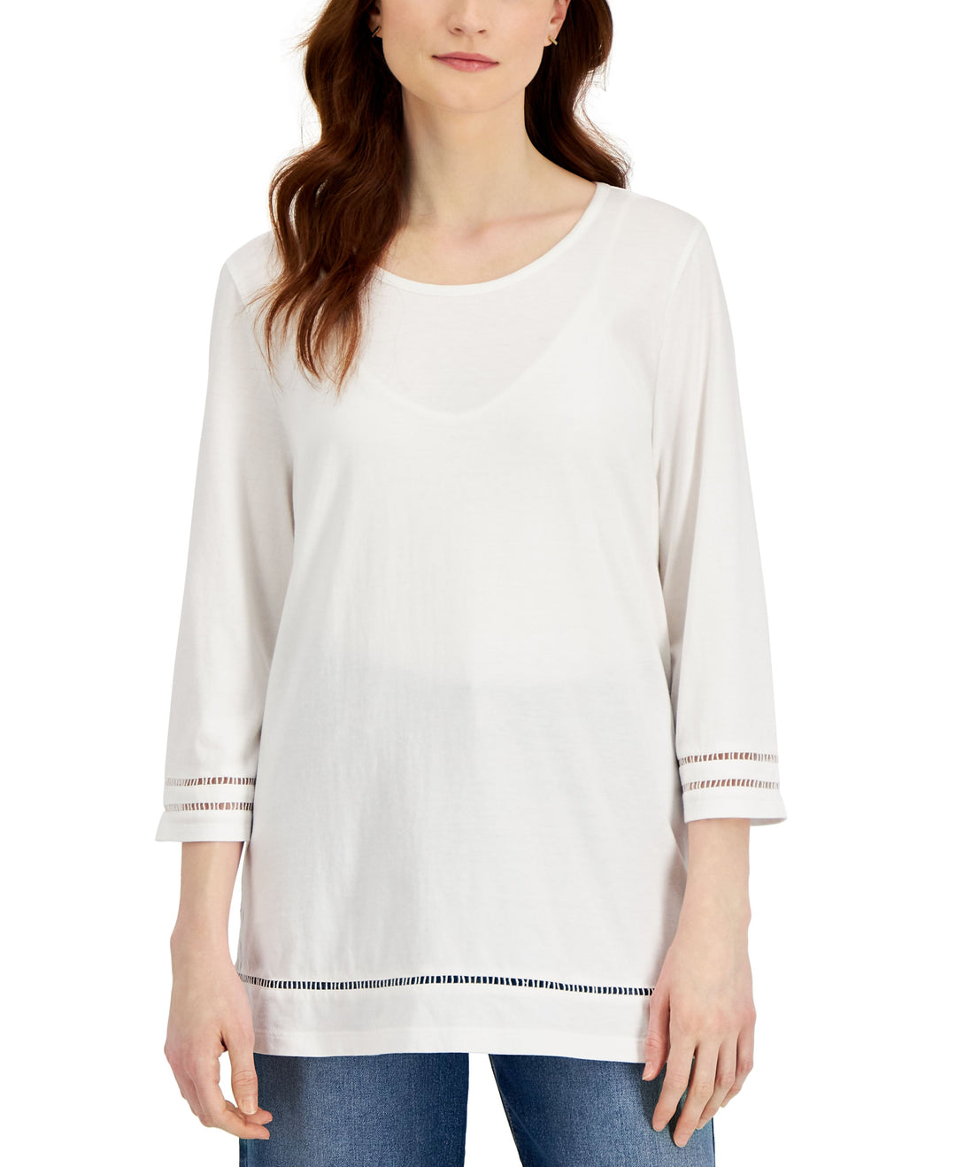 Karen Scott Womens Lattice Trim Top
