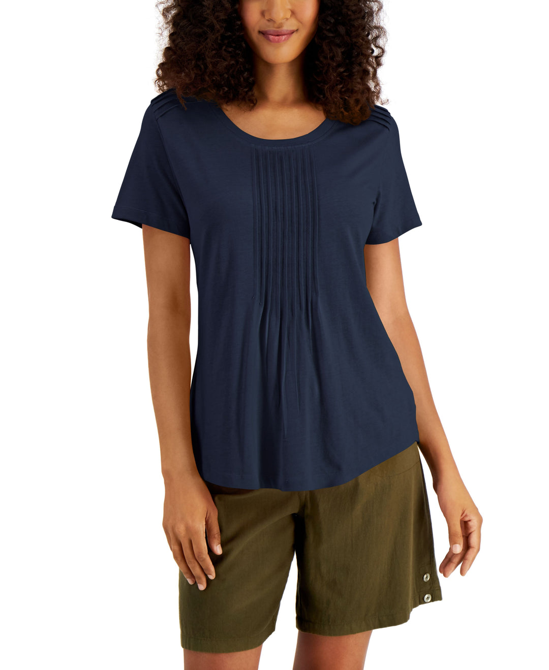 Karen Scott Pin Tucked Scoop Neck Top
