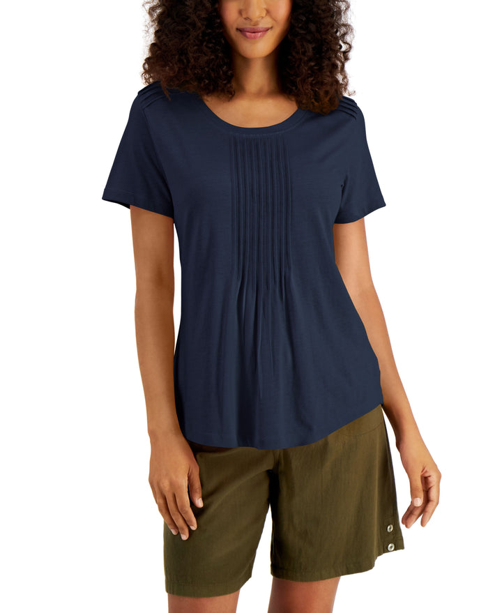 Karen Scott Pin Tucked Scoop Neck Top