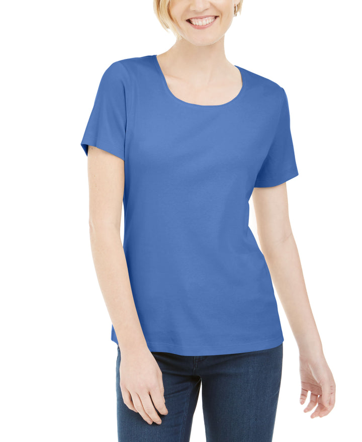 Karen Scott Petite Cotton Scoop Neck Top