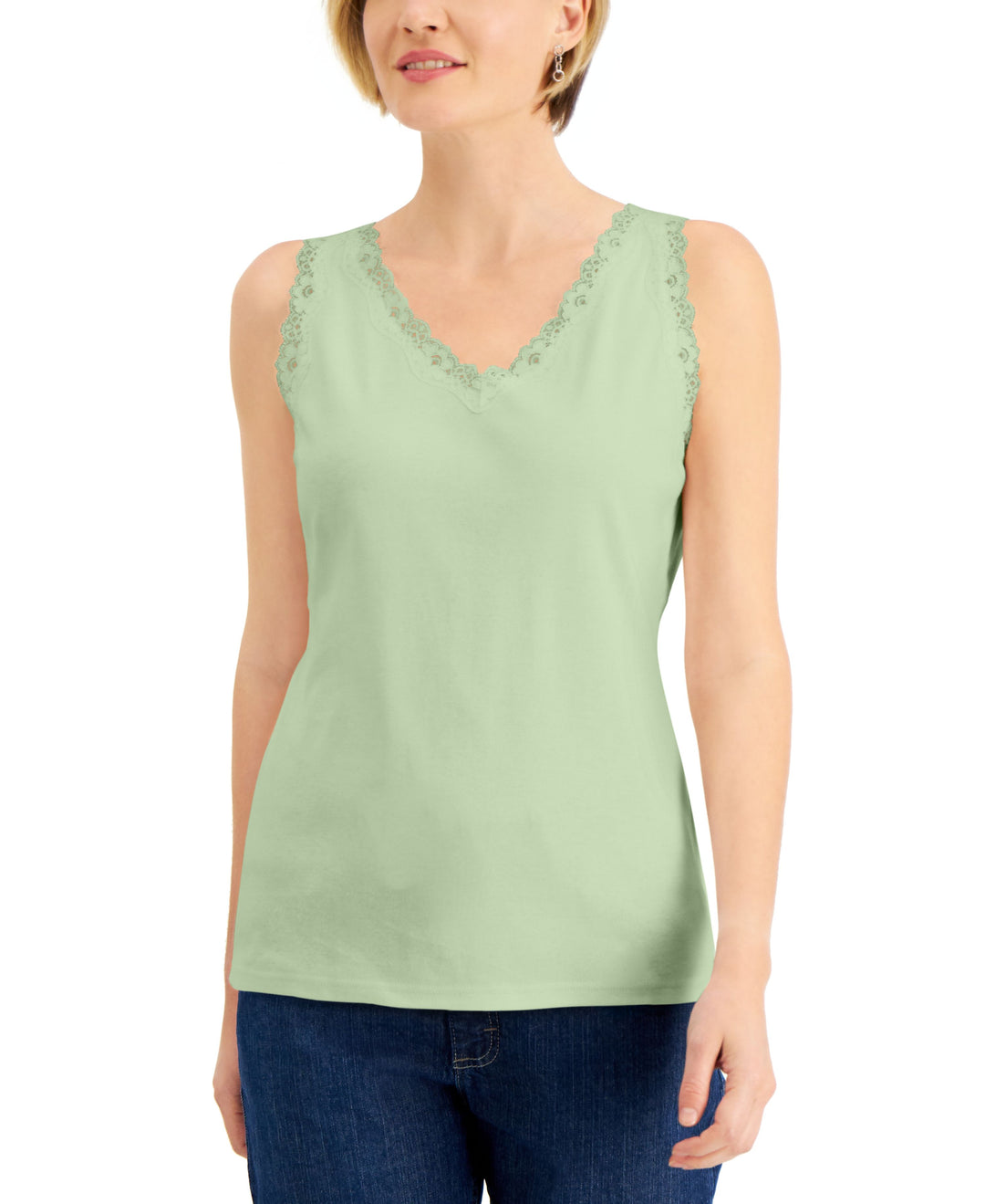 Cotton Scalloped-Lace Tank Top