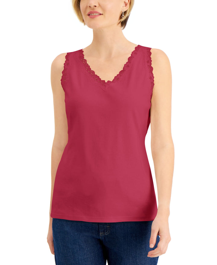 Cotton Scalloped-Lace Tank Top