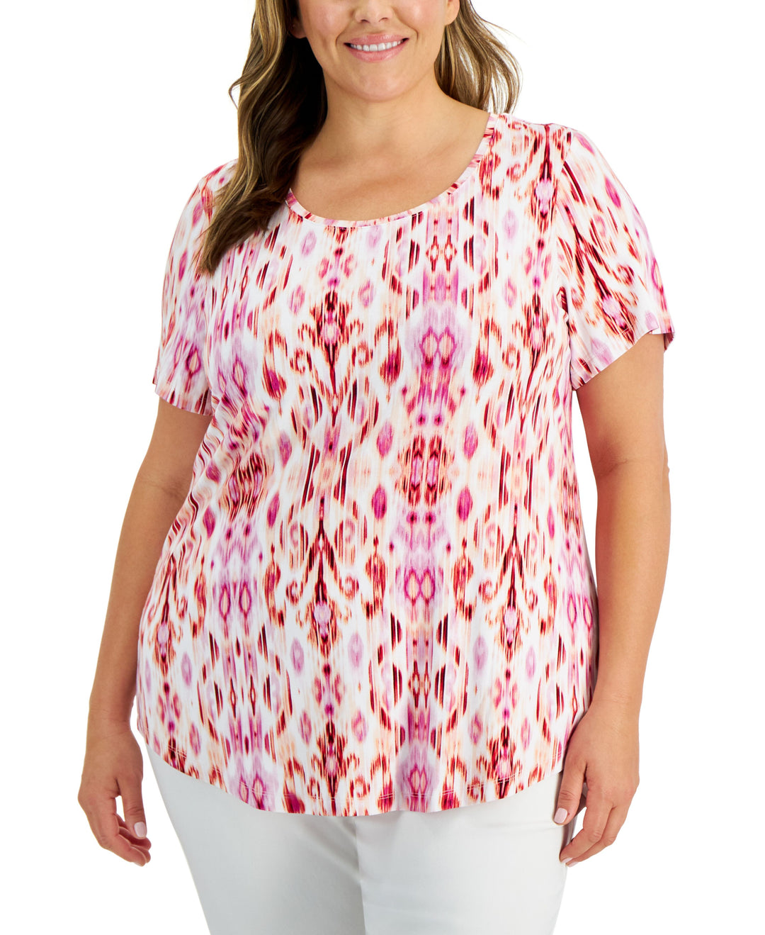 JM Collection Plus Size Market Print Top
