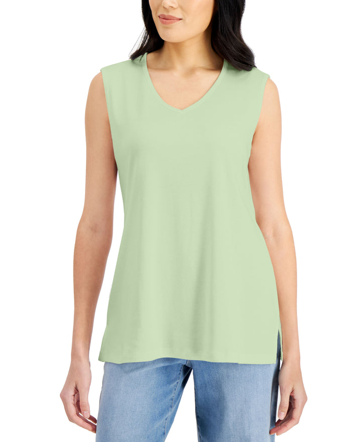 Karen Scott V Neck Cotton Tunic Tank Top