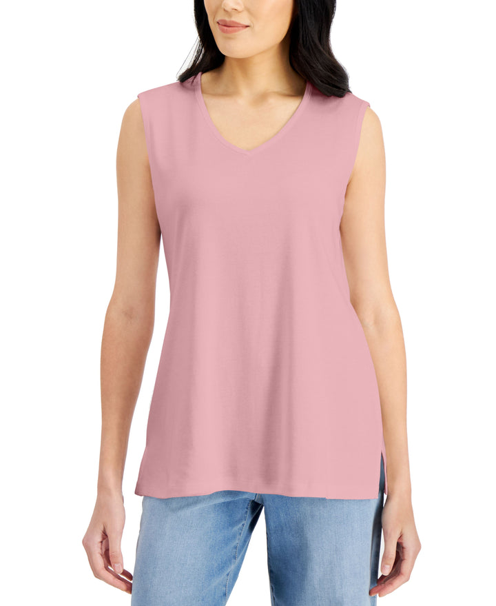 Karen Scott V Neck Cotton Tunic Tank Top