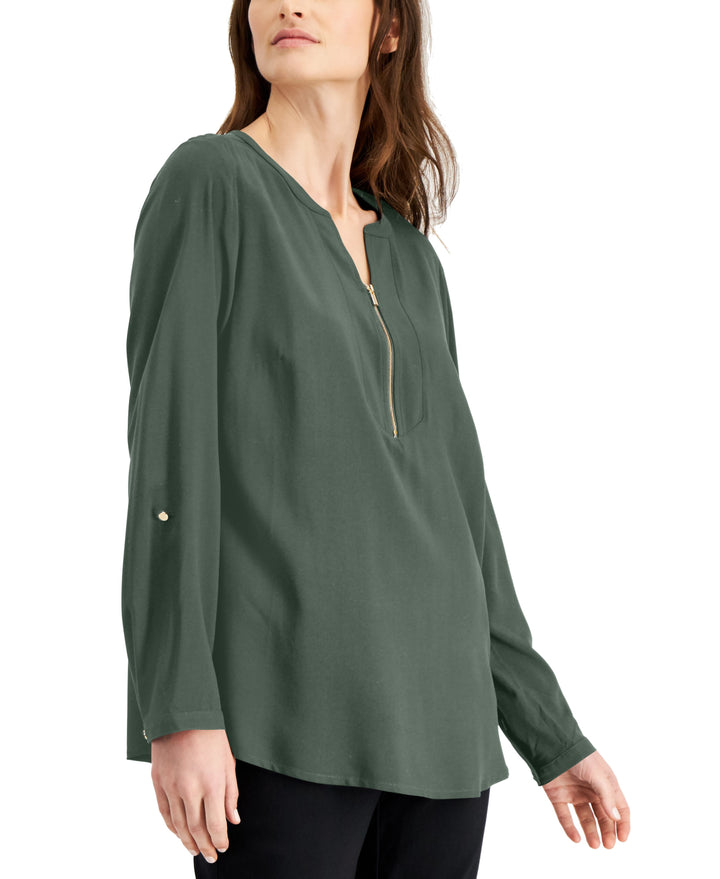 JM Collection Solid Zip Neck Utility Top