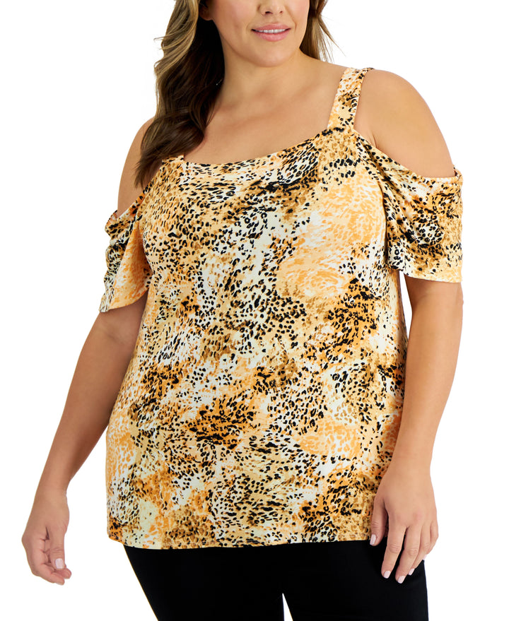 JM Collection Plus Size Cheetah On The Move Top