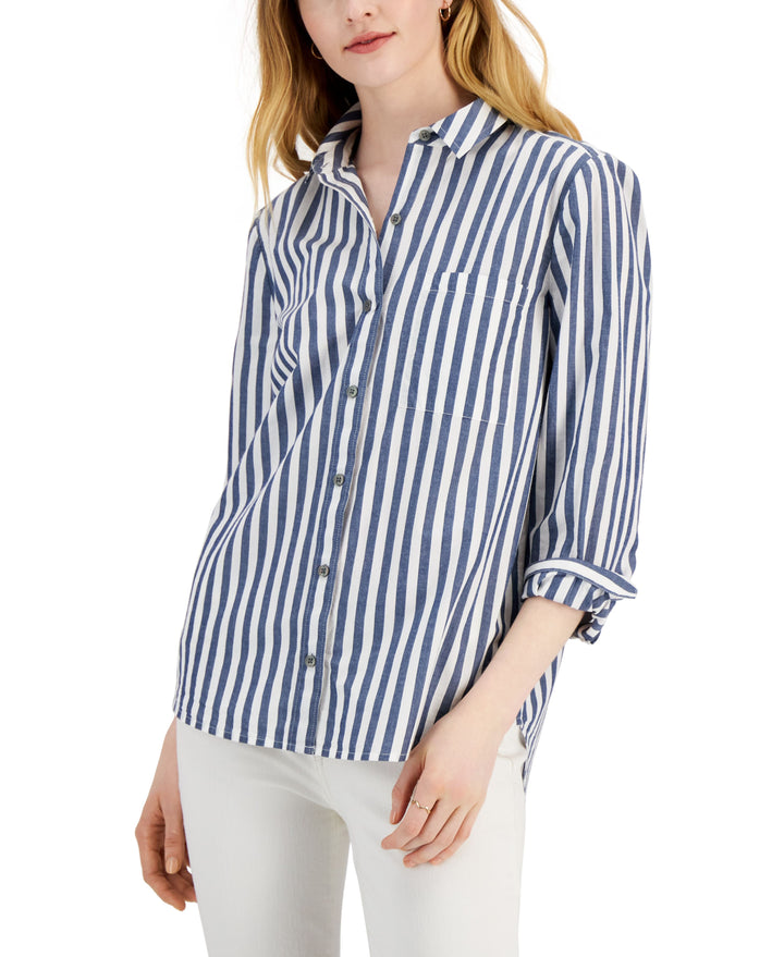 Style & Co Womens Cotton Printed Button Front Shirt