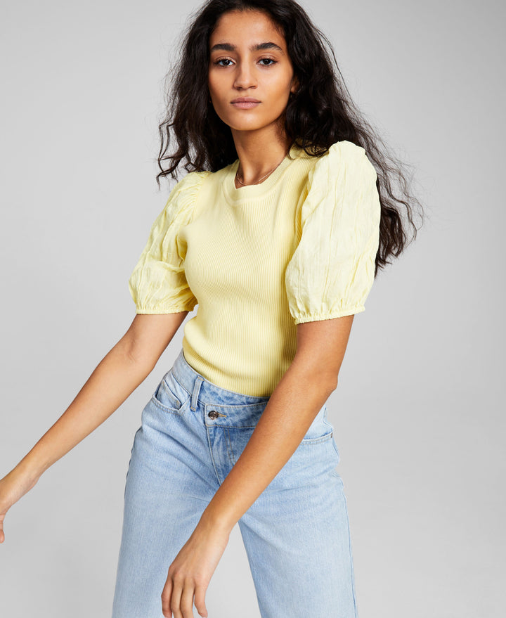 Now This Womens Puff Sleeve Knit Top