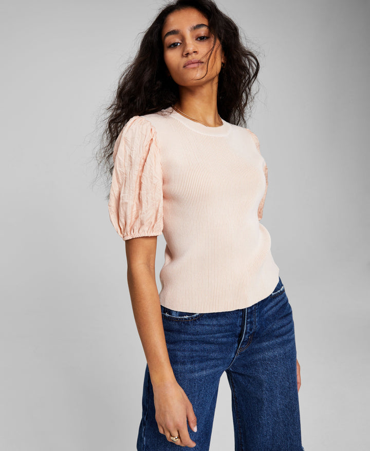 Now This Womens Puff Sleeve Knit Top