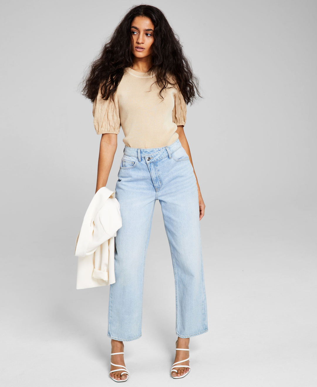 Now This Womens Puff Sleeve Knit Top