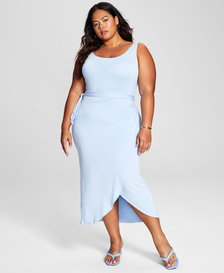Now This Trendy Plus Size Side Tie Midi Dress