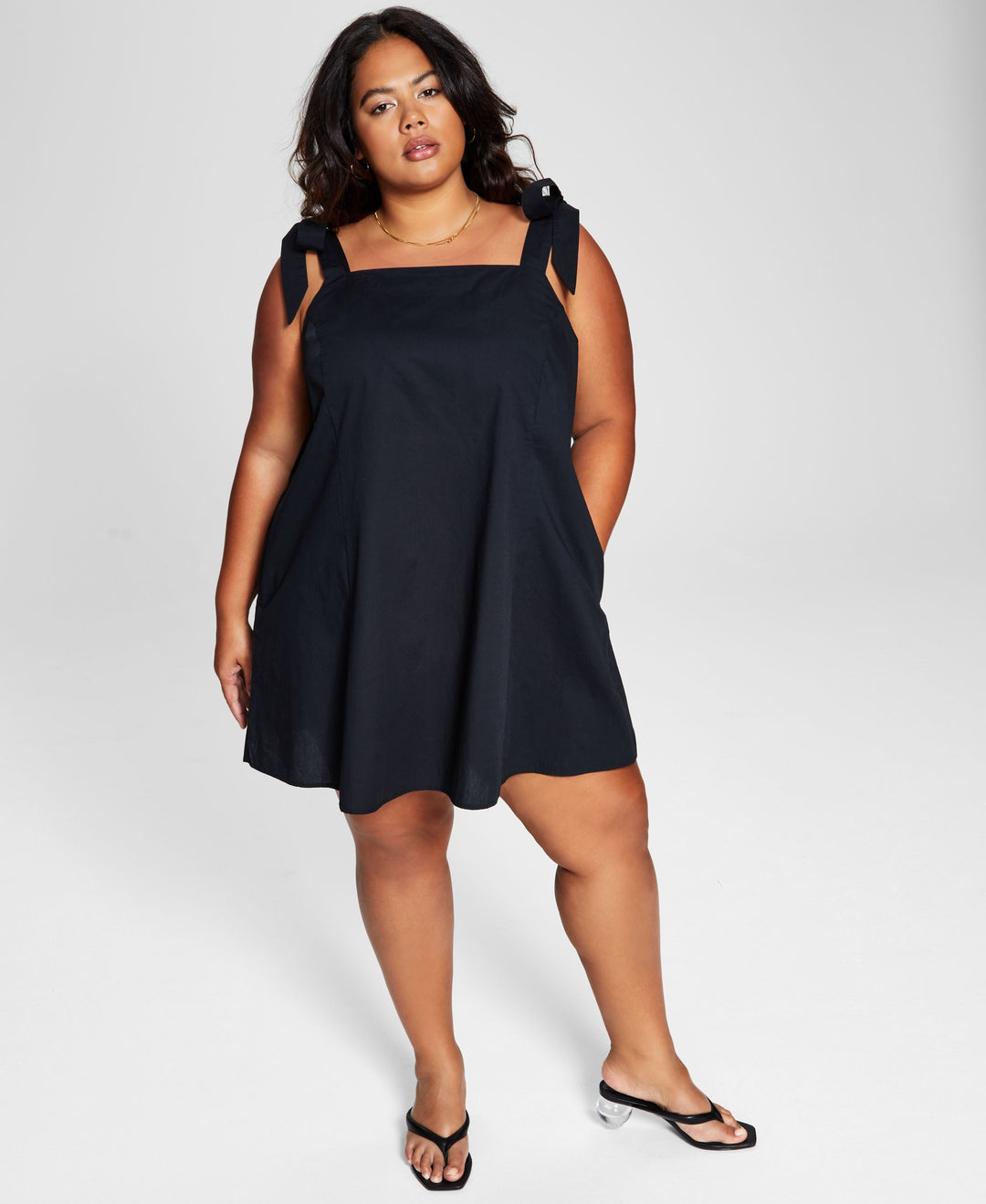 Now This Trendy Plus Size Cotton Tie Shoulder Dress