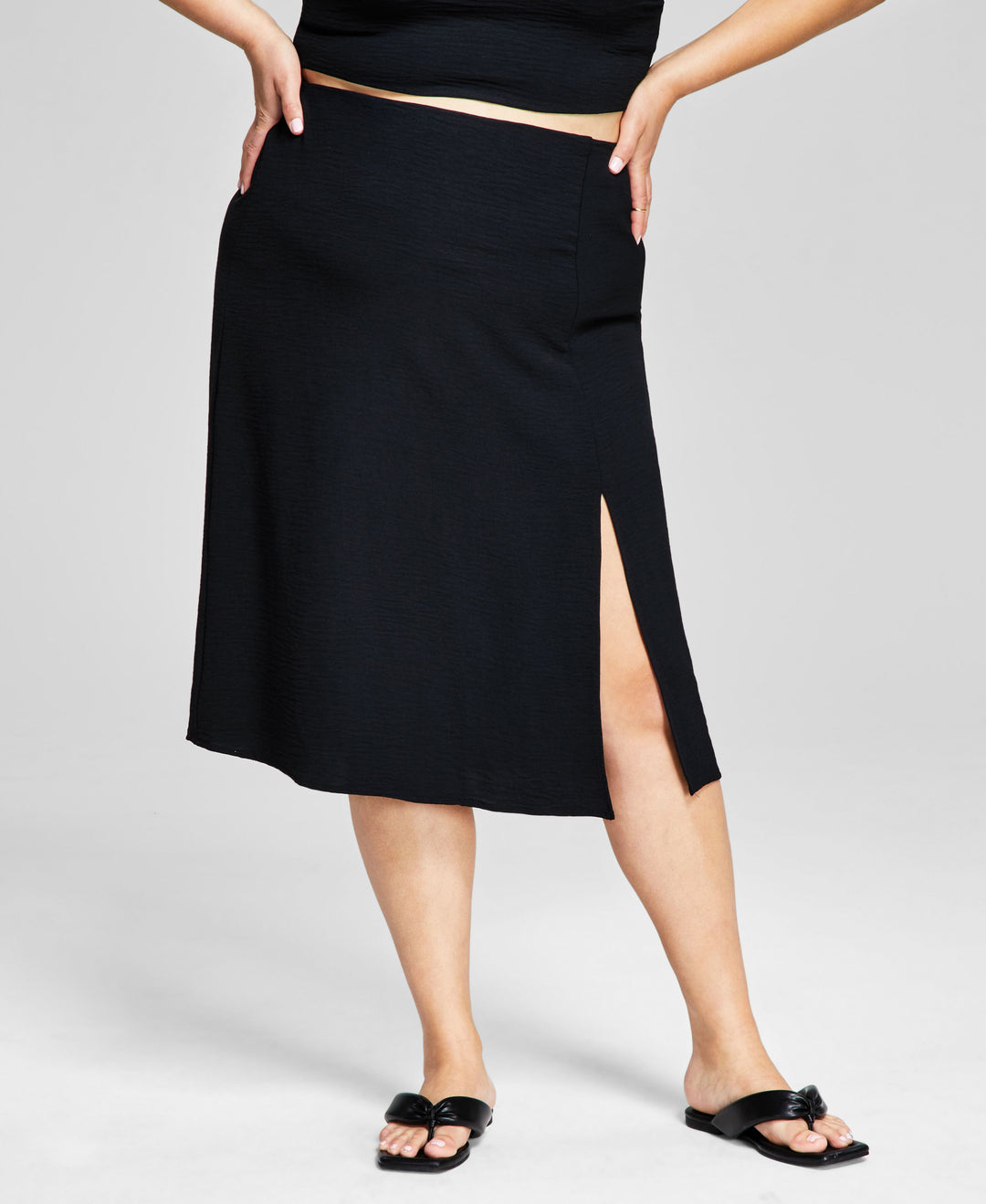 Now This Trendy Plus Size Side Slit Midi Skirt