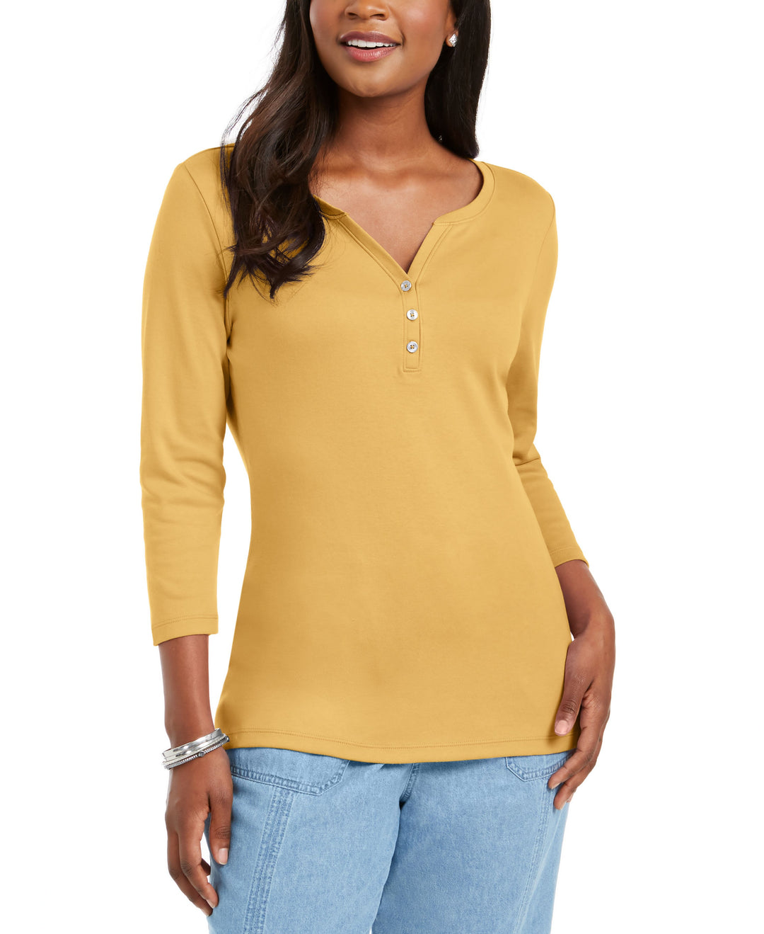 Petite 3/4-Sleeve Henley Shirt
