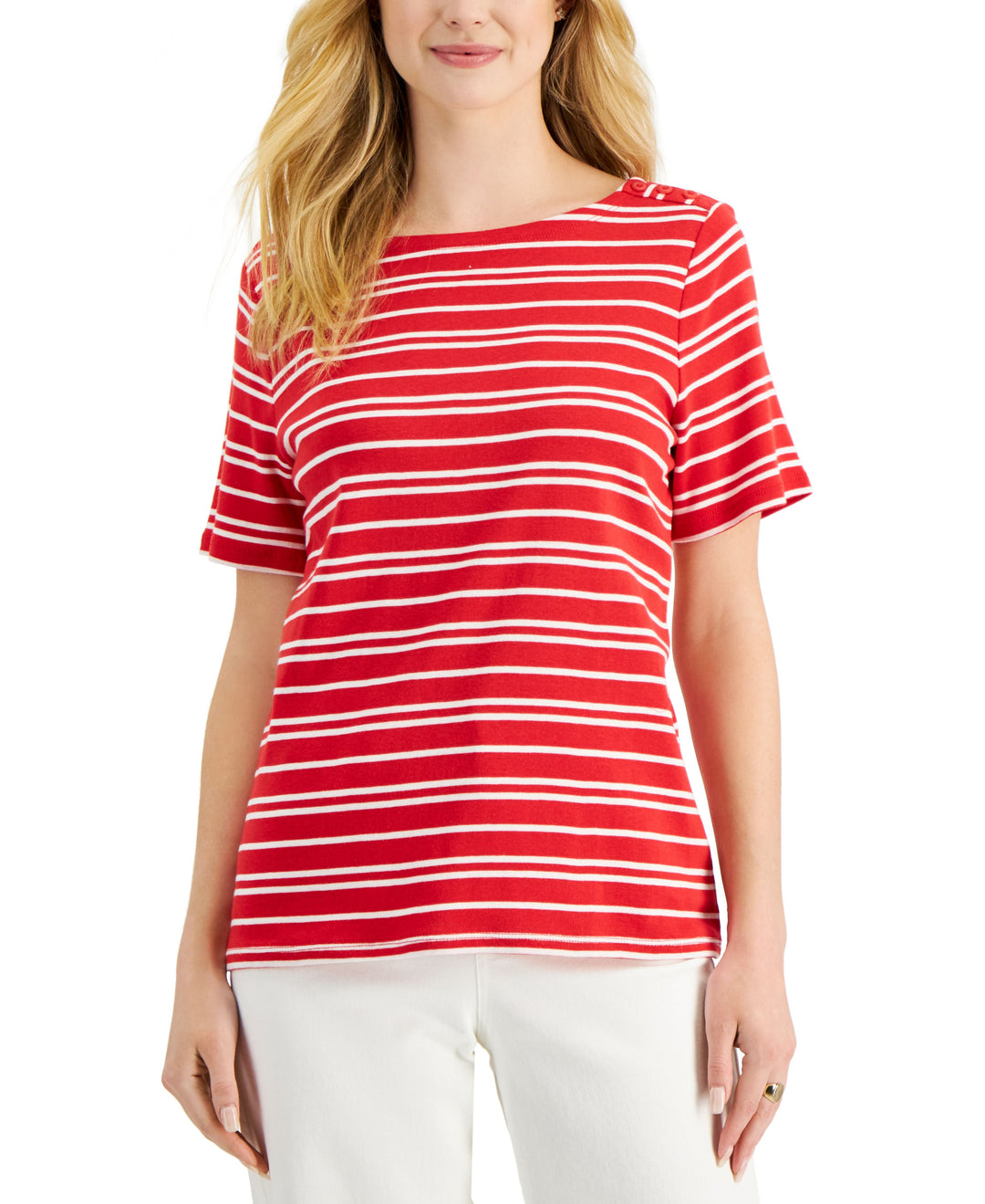 Charter Club Womens Cotton Striped Top