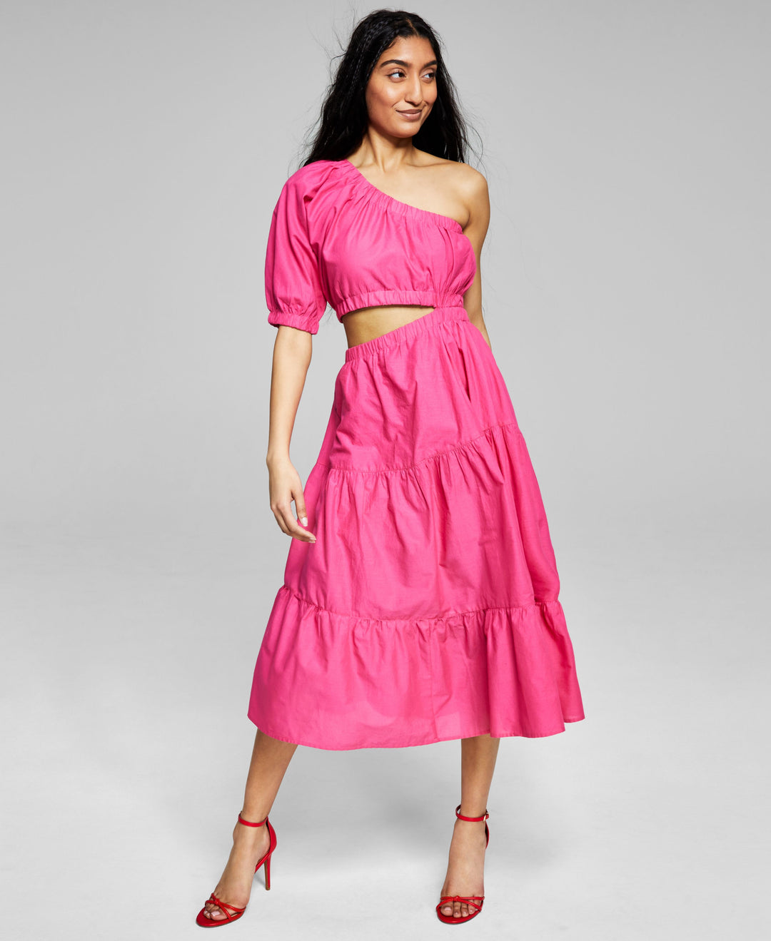 Now This Womens Cotton Cutout One Shoulder Dress