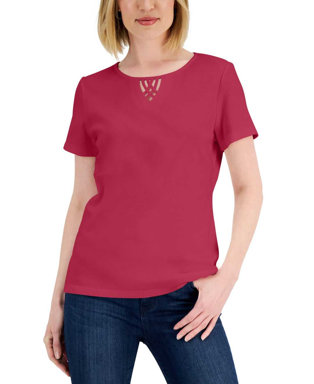 Karen Scott Womens Cotton Keyhole Top