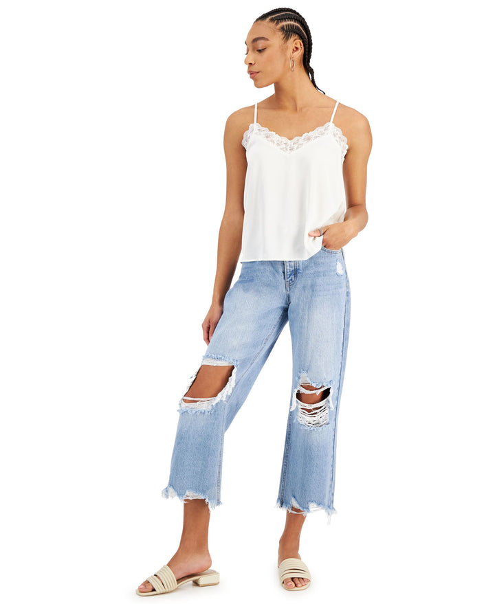 Juniors' Lace-Trim Satin Tank Top