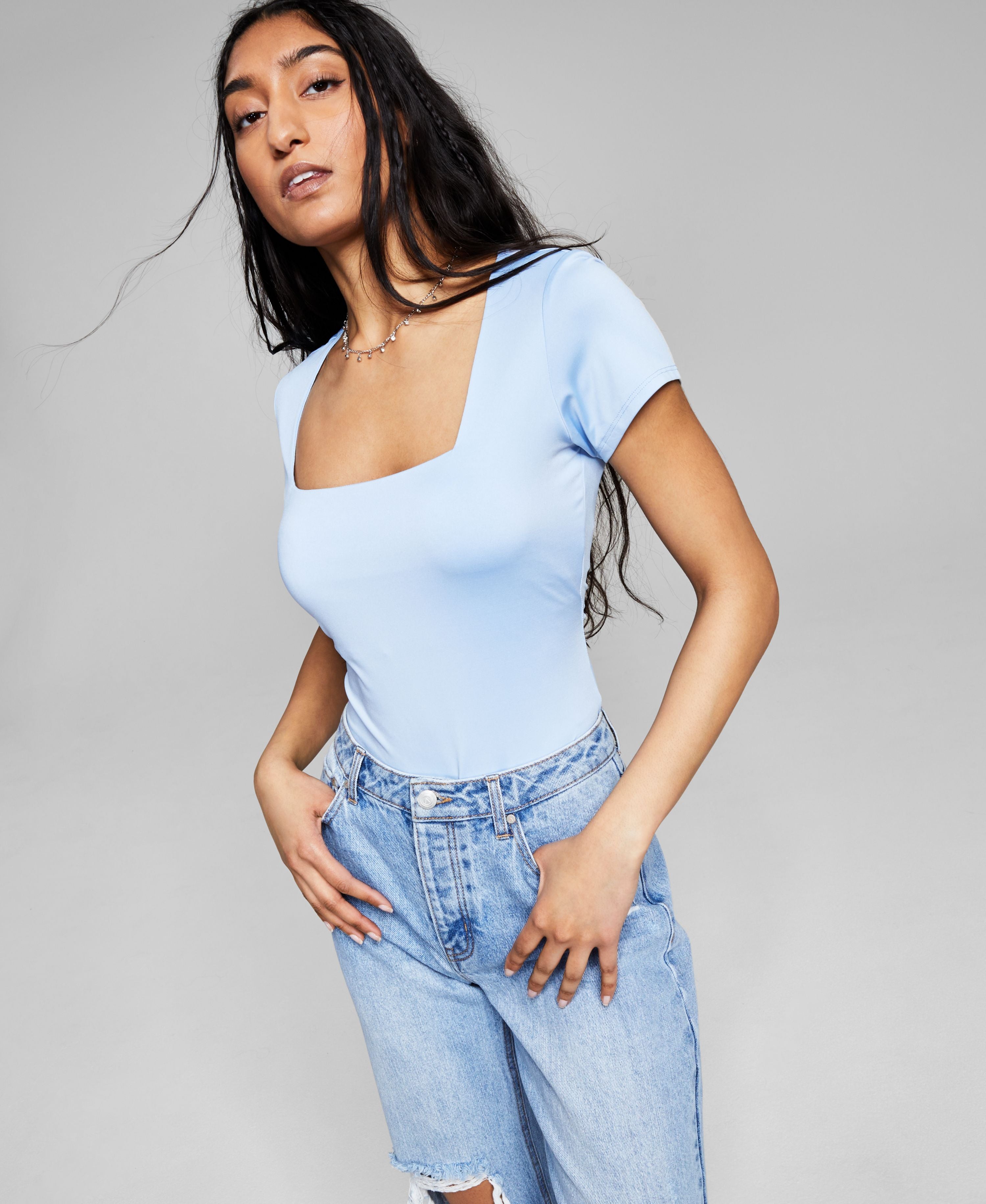 Now This Trendy Plus Size Square Neck Bodysuit
