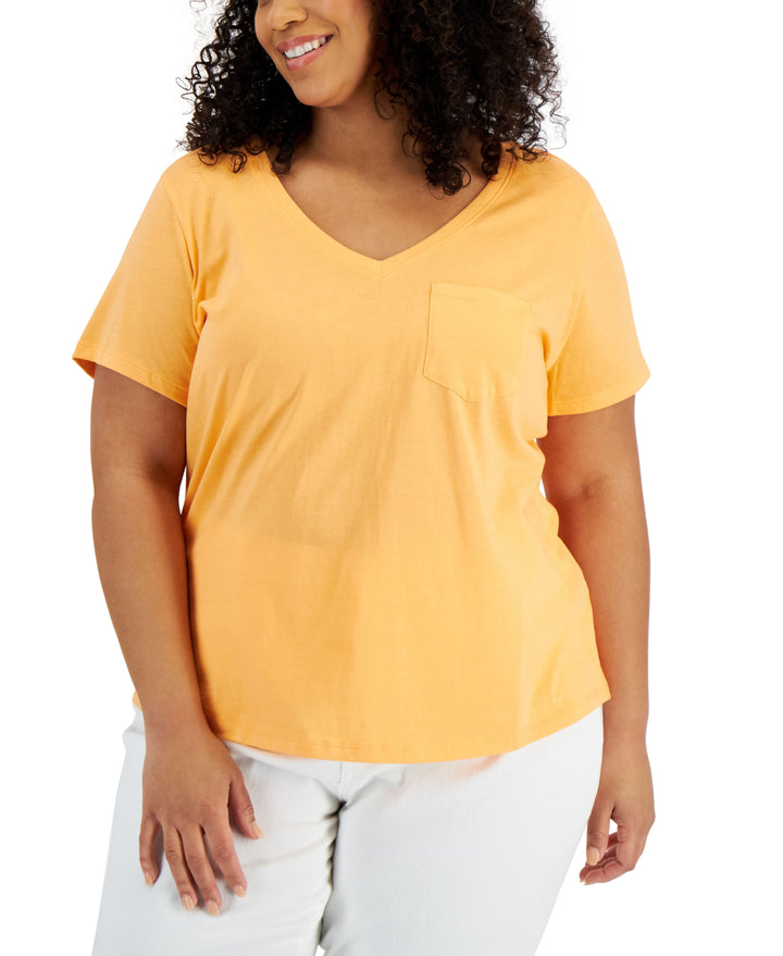 Style & Co Plus Size Cotton Solid V Neck Top