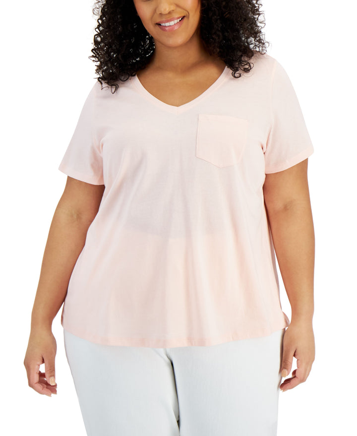 Style & Co Plus Size Cotton Solid V Neck Top