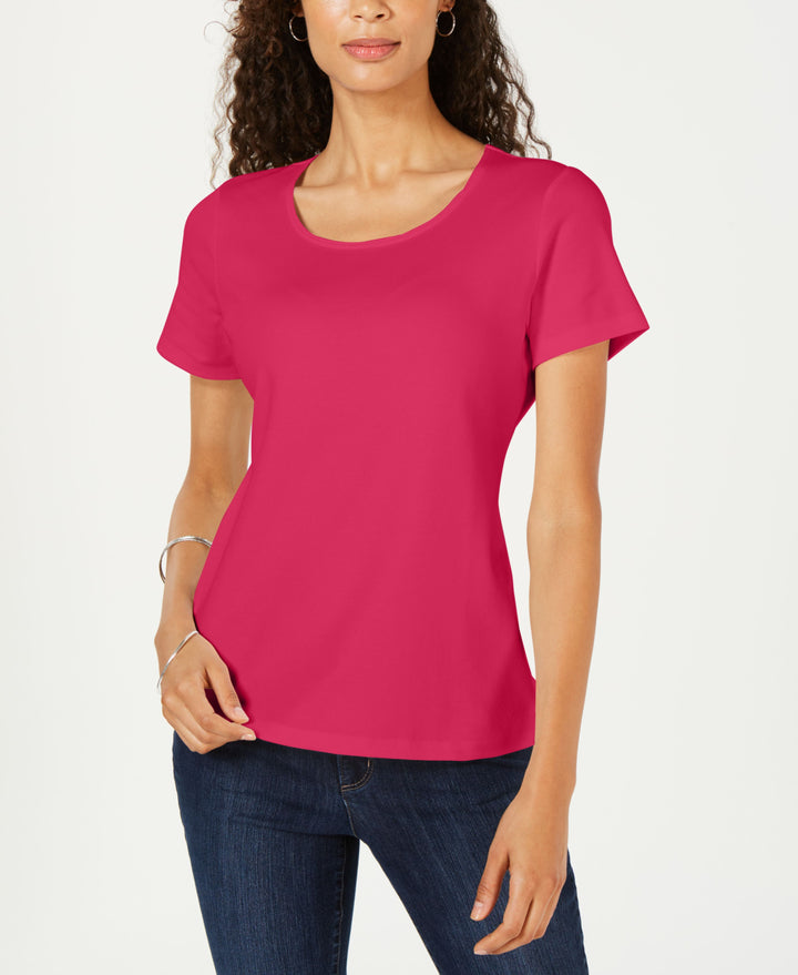 Karen Scott Petite Cotton Scoop Neck Top
