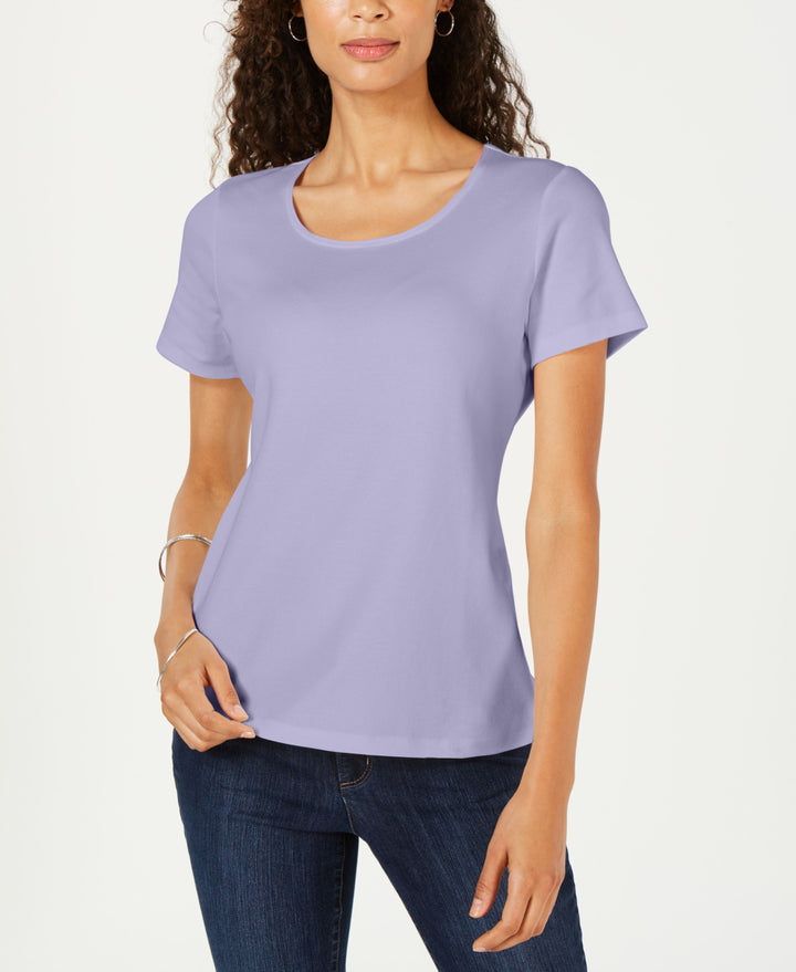 Karen Scott Petite Cotton Scoop Neck Top