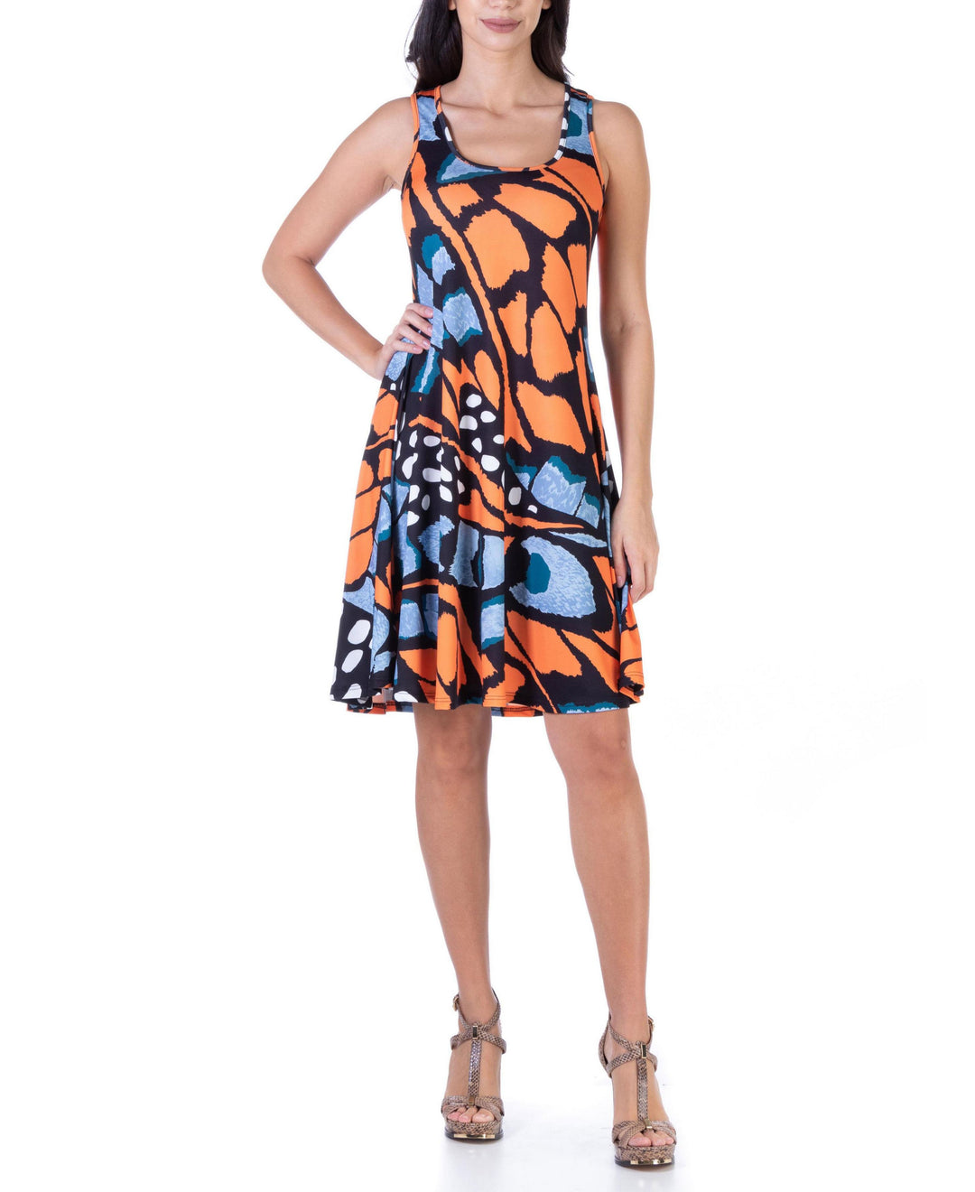 24seven Comfort Apparel Womens Butterfly Print Sleeveless Knee Length Tank Swing Dress