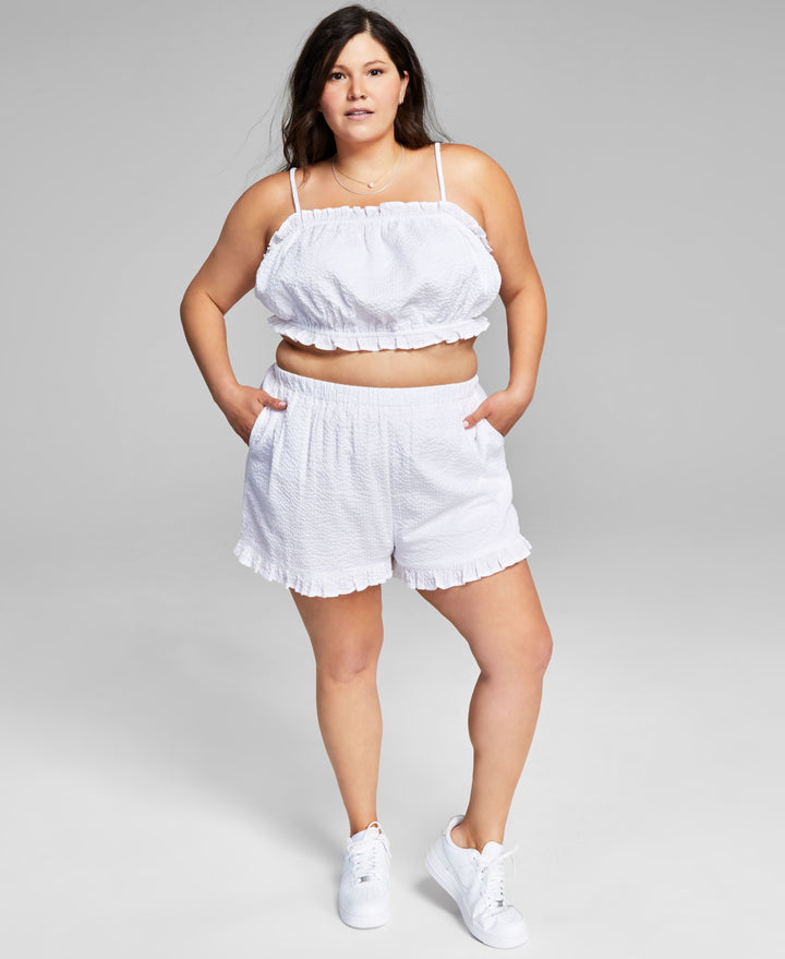 Now This Trendy Plus Size Cotton Textured Ruffled Shorts