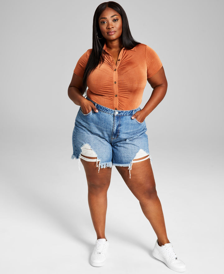 Now This Trendy Plus Size High Rise Boyfriend Jean Shorts