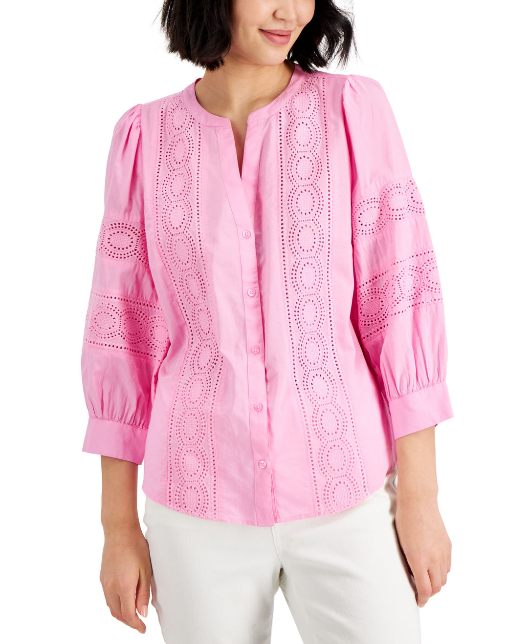 Charter Club Woven Eyelet Cotton Blouse
